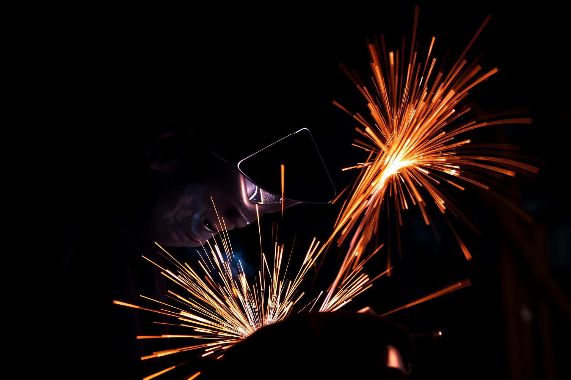 Welder working with bright sparks
